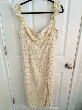 SHEIN Cream Floral Midi Dress with Pink Blossoms